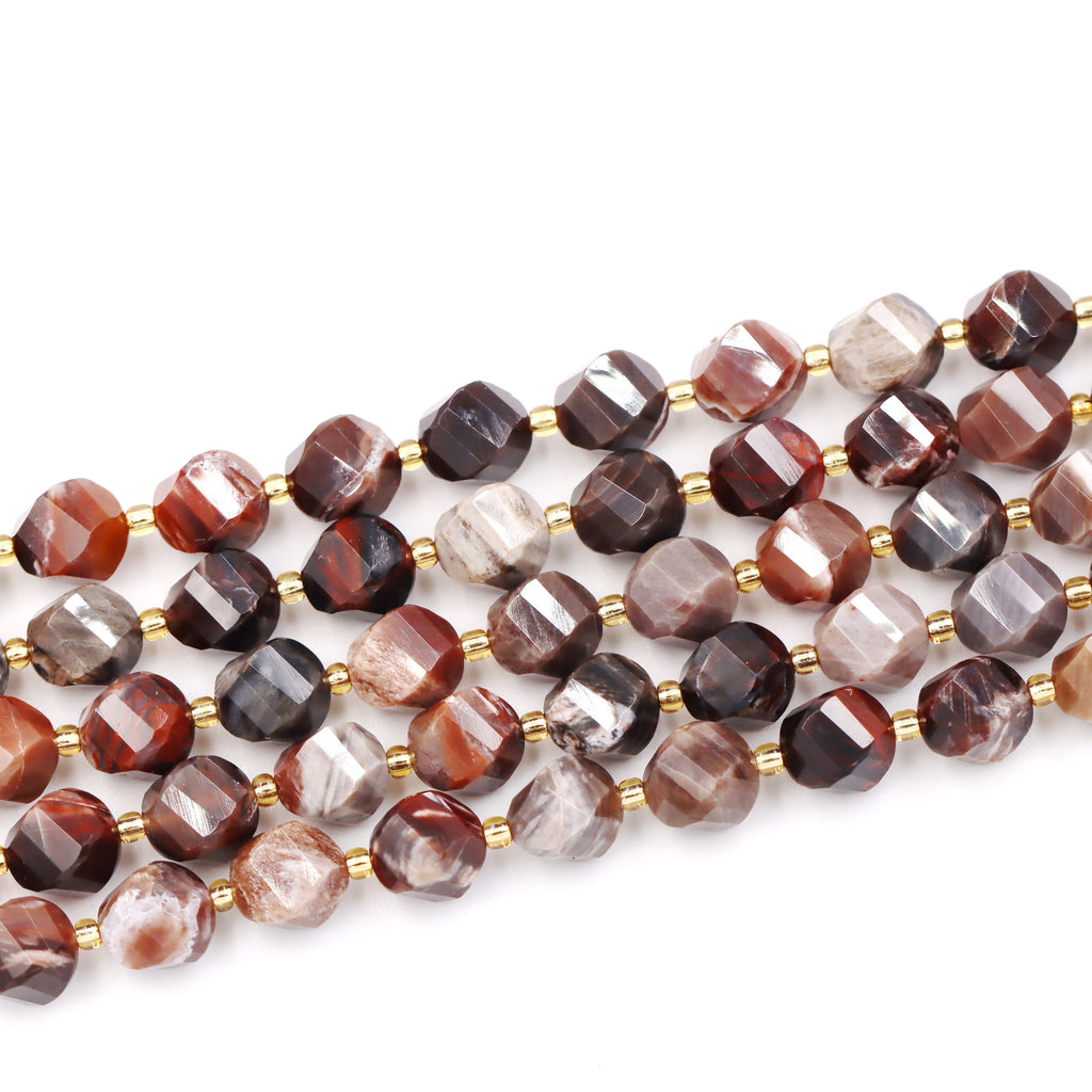 Malahill faceted S shape stone beads for jewelry making, sold per bag 5 strands inside, Petrified Wood beads