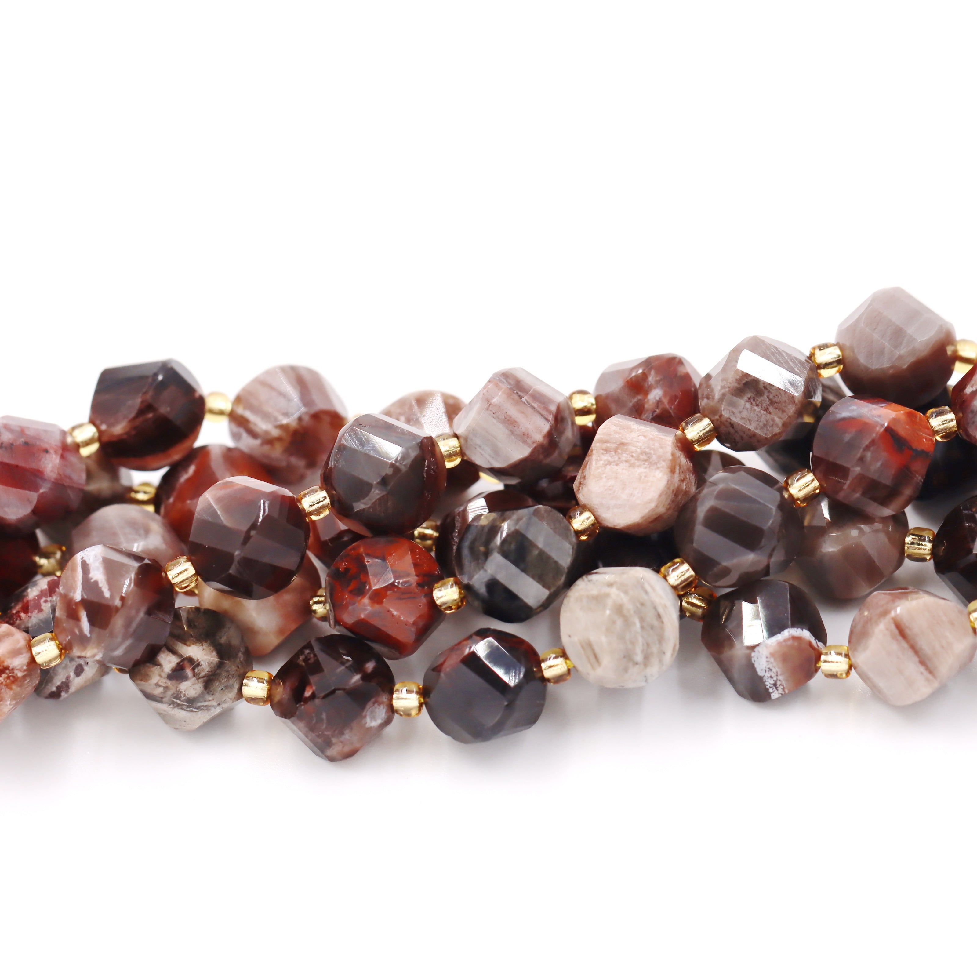 Malahill faceted S shape stone beads for jewelry making, sold per bag 5 strands inside, Petrified Wood beads