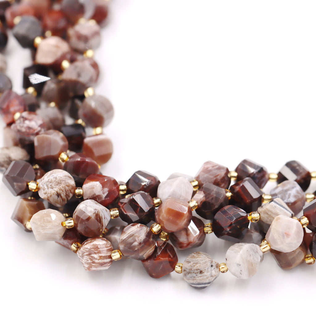 Malahill faceted S shape stone beads for jewelry making, sold per bag 5 strands inside, Petrified Wood beads