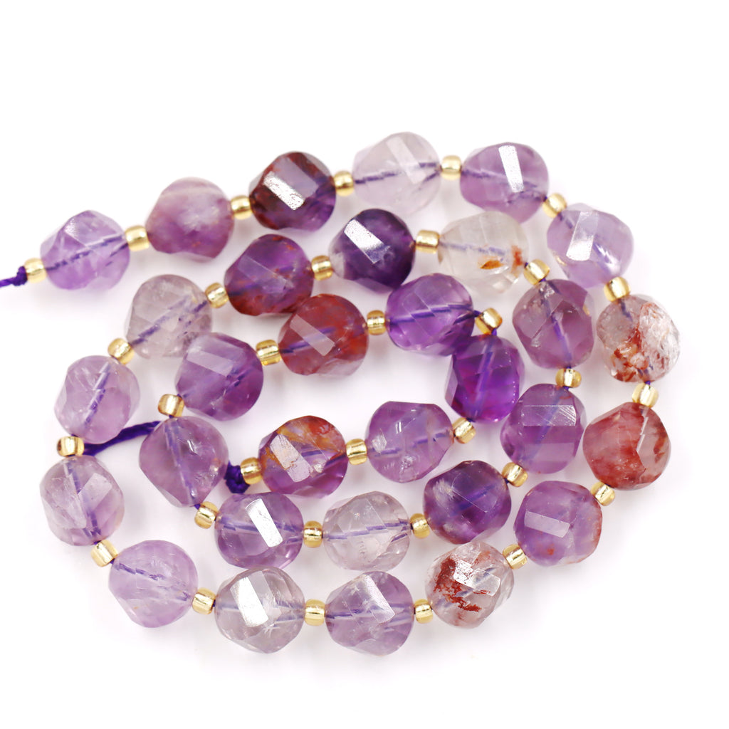 Malahill faceted S shape stone beads for jewelry making, sold per bag 5 strands inside, Amethyst Phantom beads