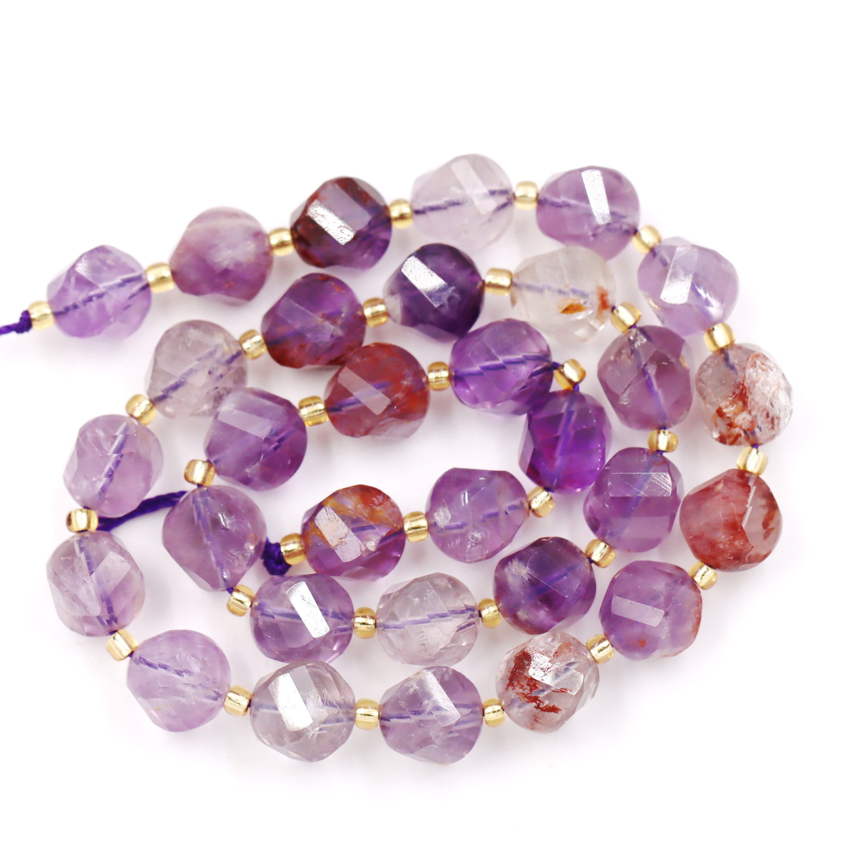 Malahill faceted S shape stone beads for jewelry making, sold per bag 5 strands inside, Amethyst Phantom beads