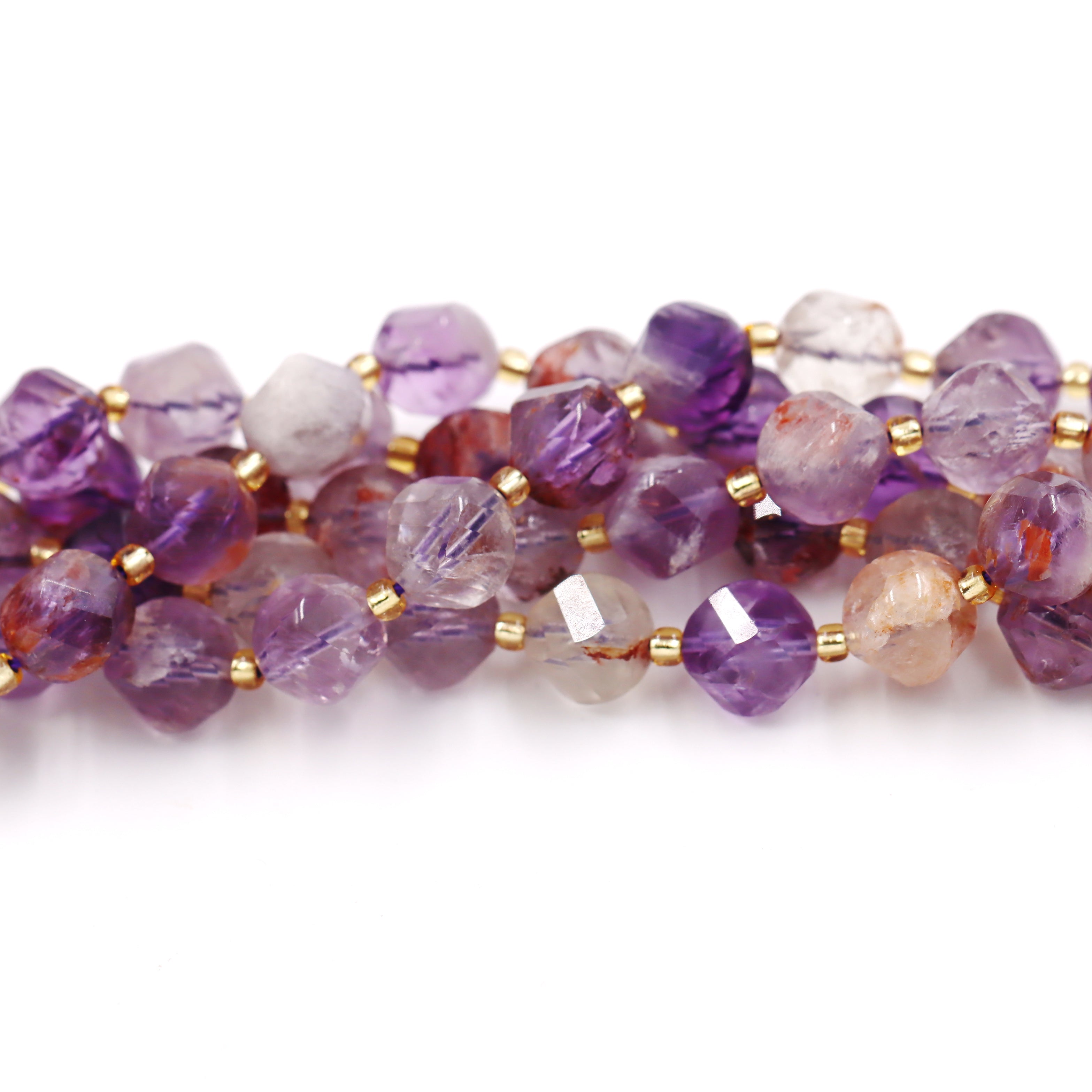 Malahill faceted S shape stone beads for jewelry making, sold per bag 5 strands inside, Amethyst Phantom beads