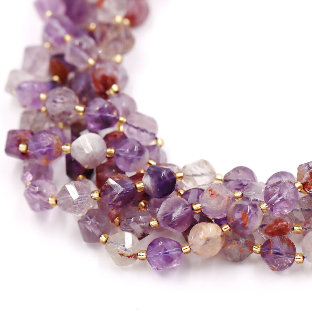 Malahill faceted S shape stone beads for jewelry making, sold per bag 5 strands inside, Amethyst Phantom beads