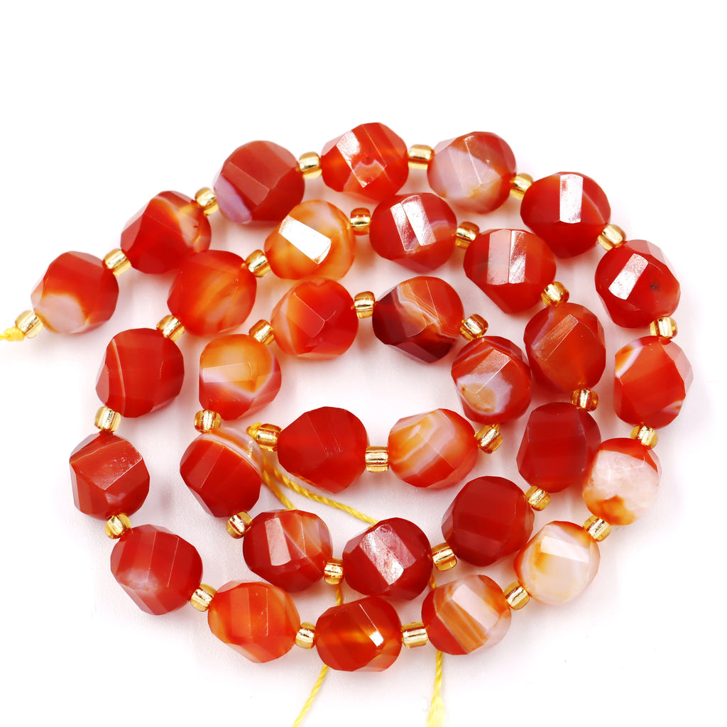 Malahill faceted S shape stone beads for jewelry making, sold per bag 5 strands inside, Red Carnelian A beads