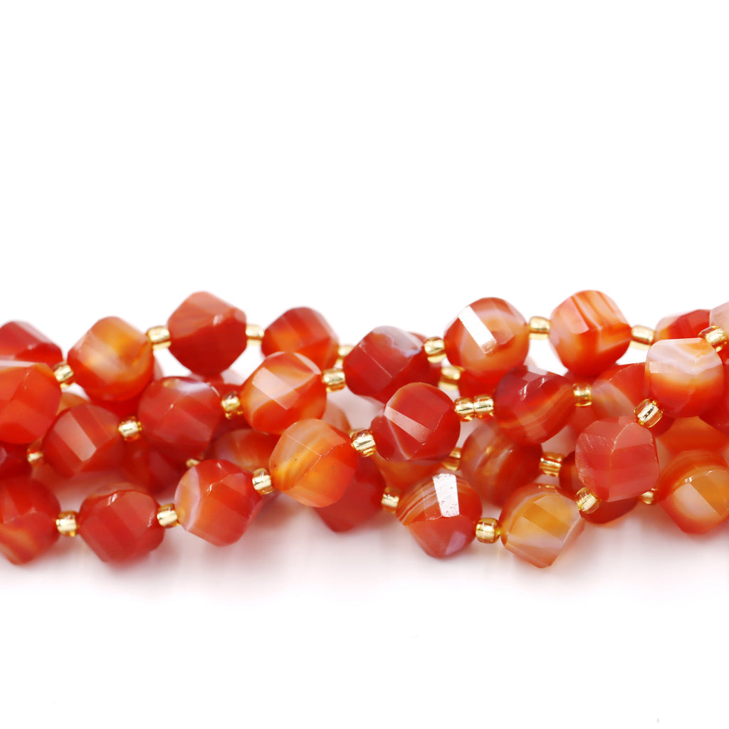 Malahill faceted S shape stone beads for jewelry making, sold per bag 5 strands inside, Red Carnelian A beads