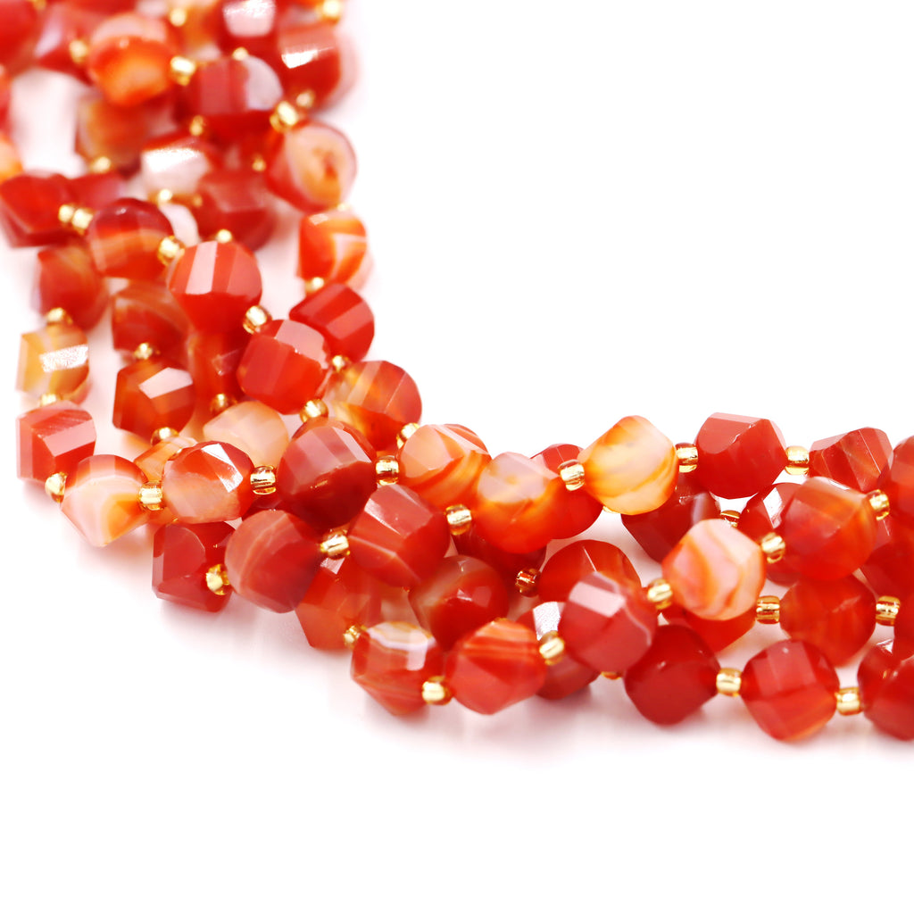 Malahill faceted S shape stone beads for jewelry making, sold per bag 5 strands inside, Red Carnelian A beads