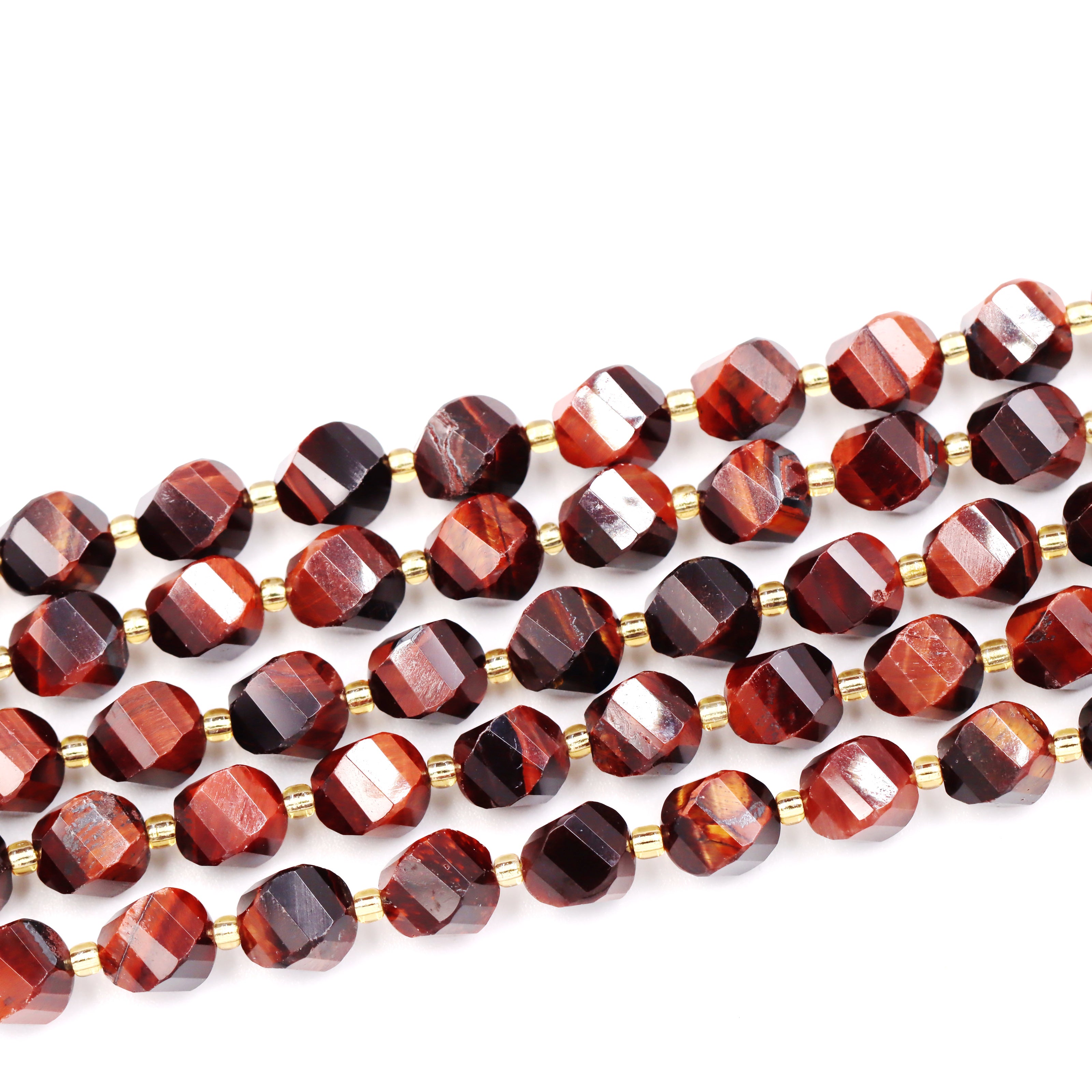 Malahill faceted S shape stone beads for jewelry making, sold per bag 5 strands inside, Red Tiger's Eye beads