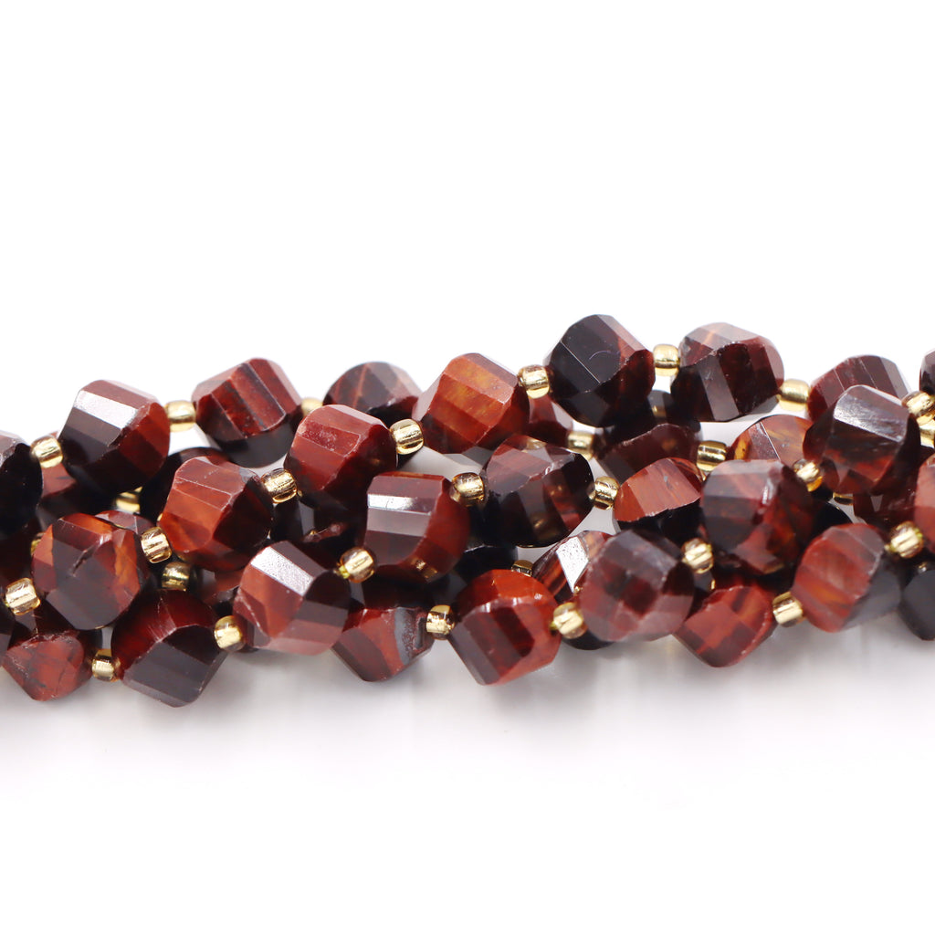 Malahill faceted S shape stone beads for jewelry making, sold per bag 5 strands inside, Red Tiger's Eye beads