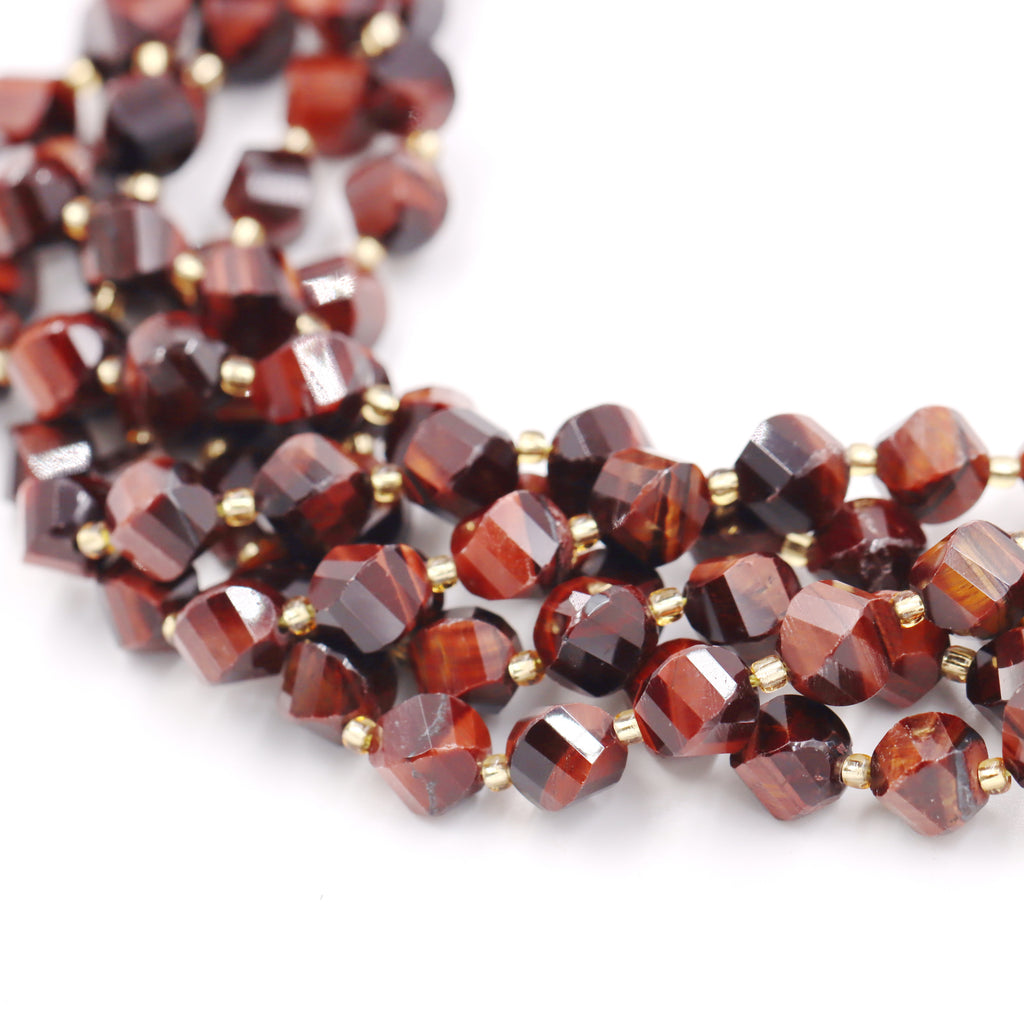 Malahill faceted S shape stone beads for jewelry making, sold per bag 5 strands inside, Red Tiger's Eye beads