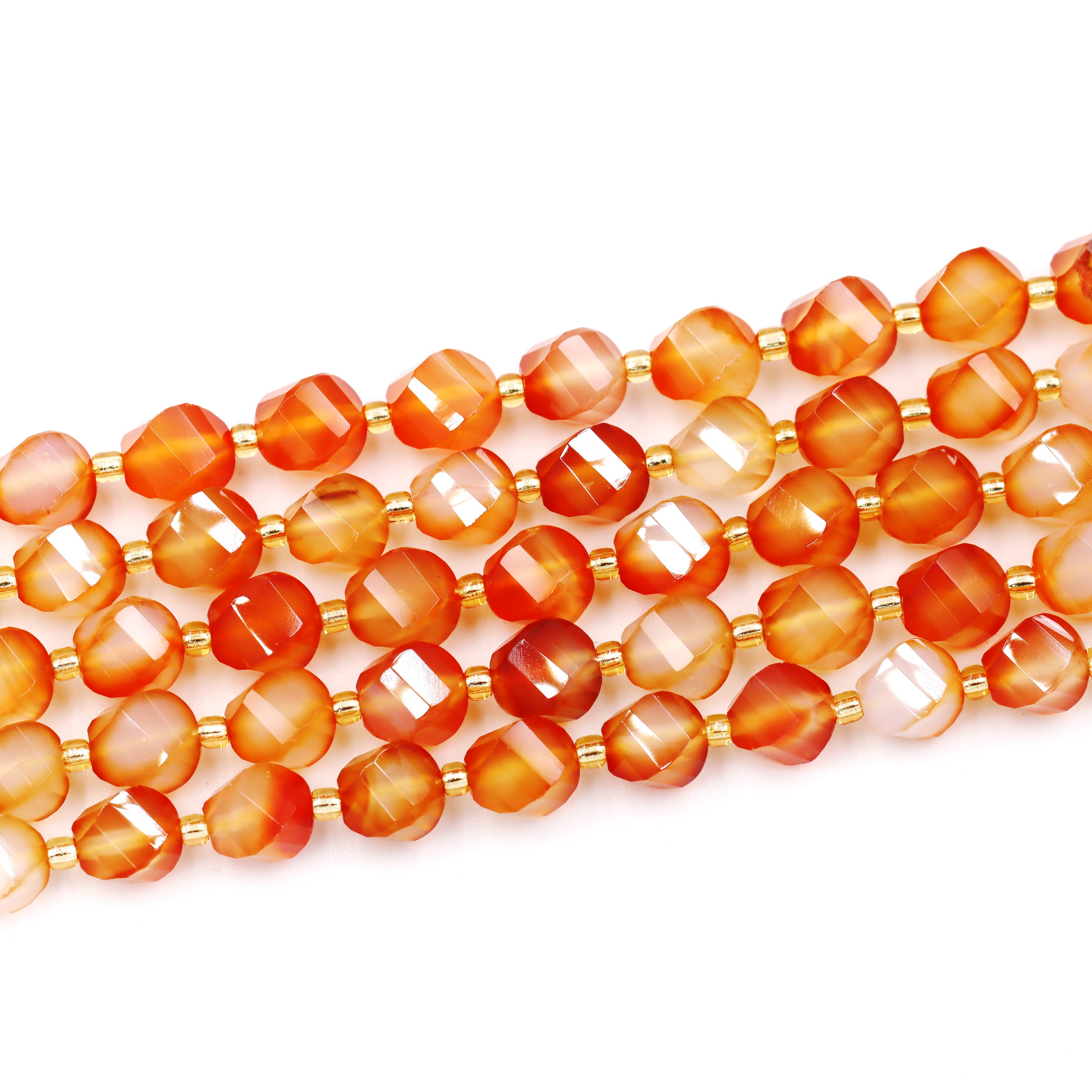 Malahill faceted S shape stone beads for jewelry making, sold per bag 5 strands inside, Orange Carnelian beads