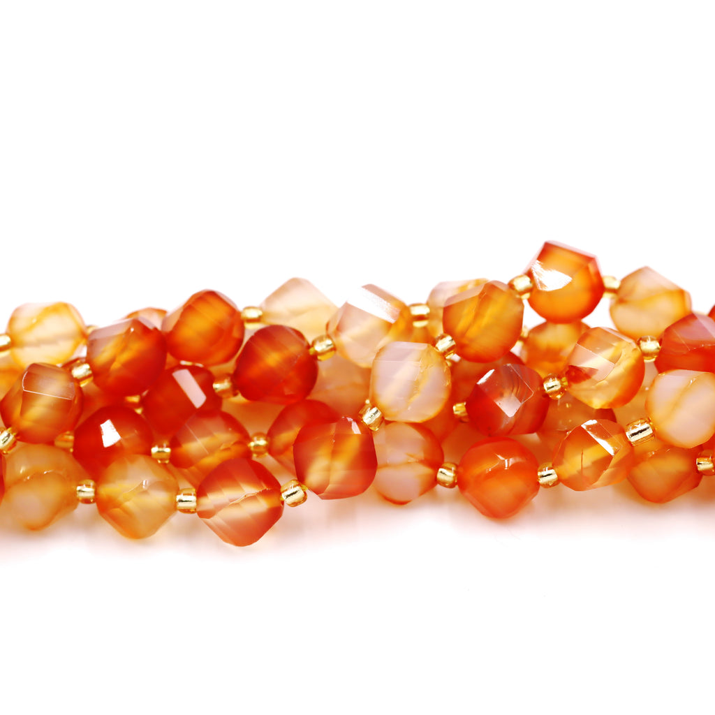 Malahill faceted S shape stone beads for jewelry making, sold per bag 5 strands inside, Orange Carnelian beads