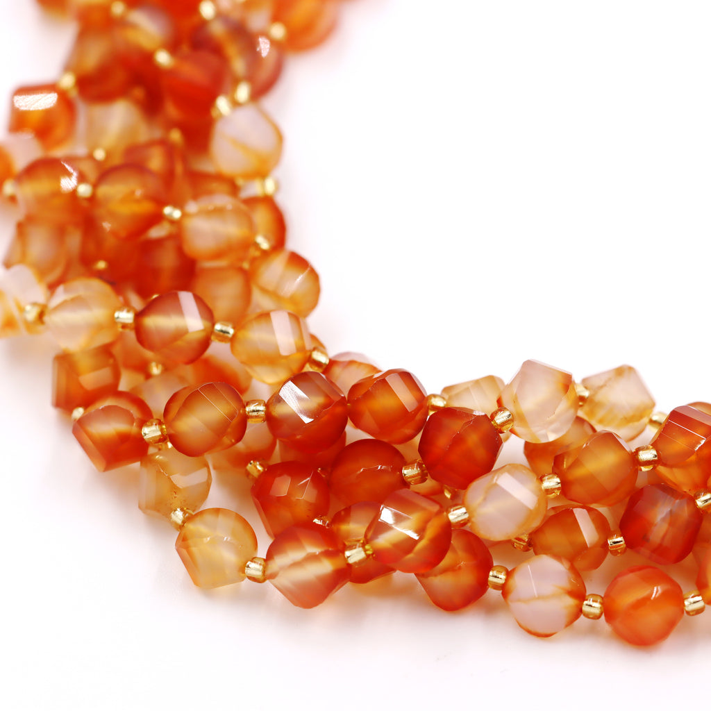 Malahill faceted S shape stone beads for jewelry making, sold per bag 5 strands inside, Orange Carnelian beads