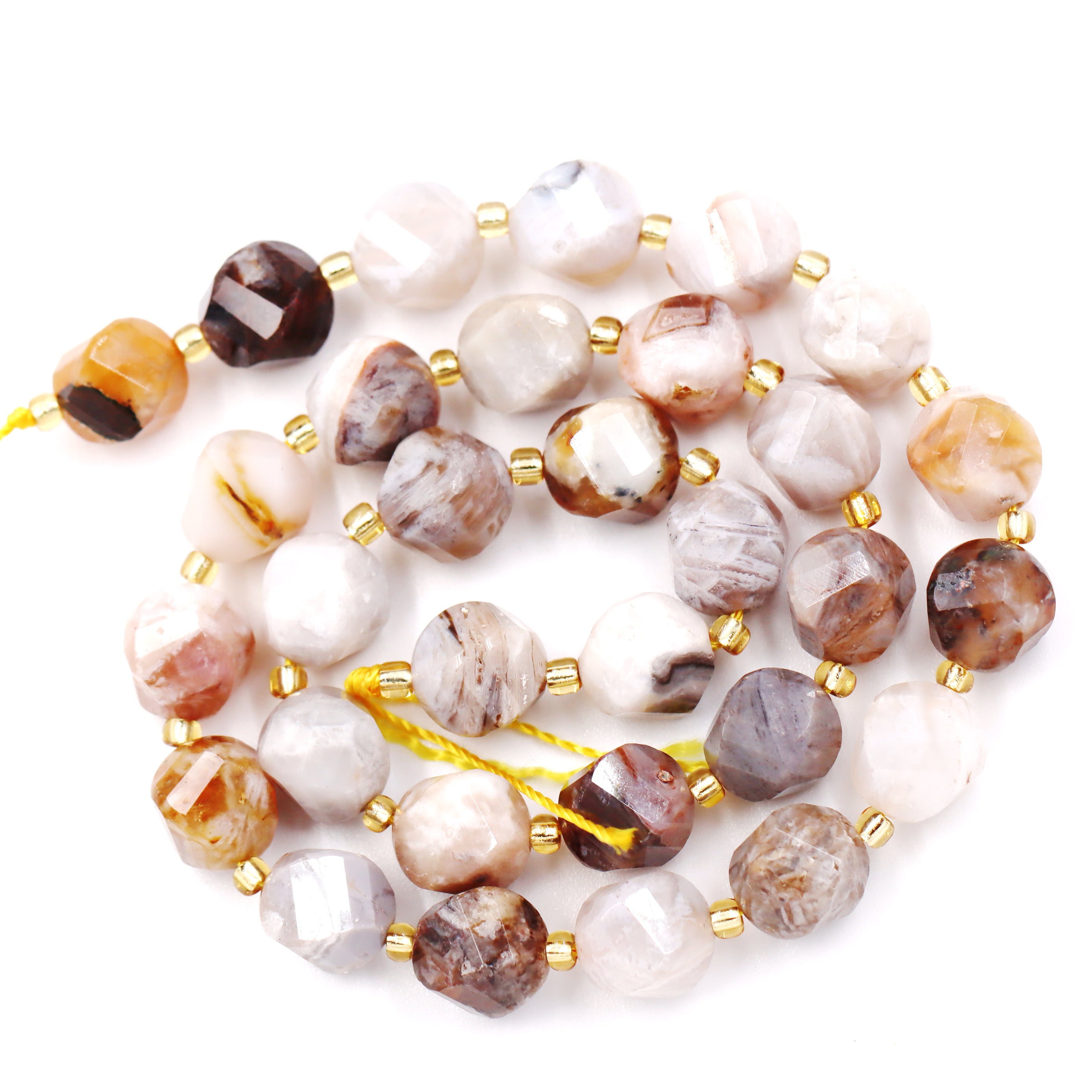 Malahill faceted S shape stone beads for jewelry making, sold per bag 5 strands inside, Bamboo Agate beads