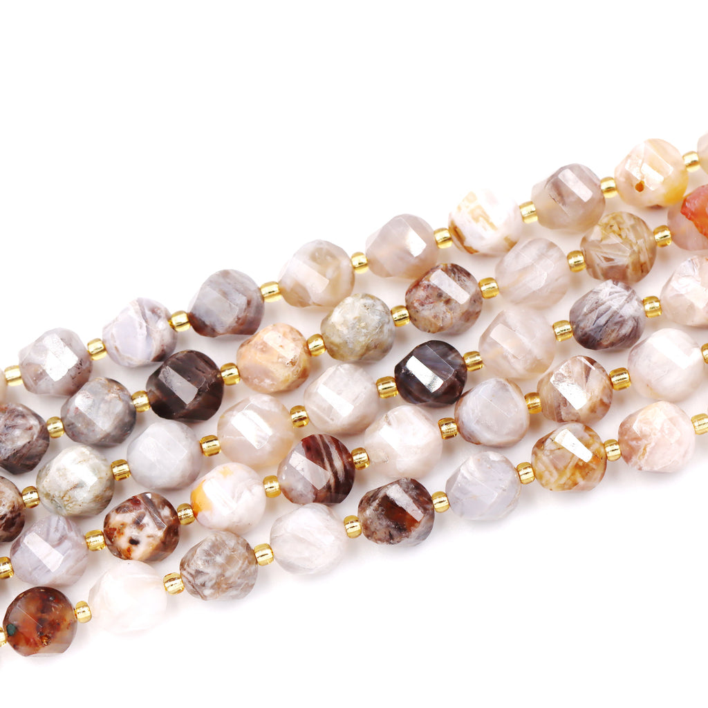 Malahill faceted S shape stone beads for jewelry making, sold per bag 5 strands inside, Bamboo Agate beads