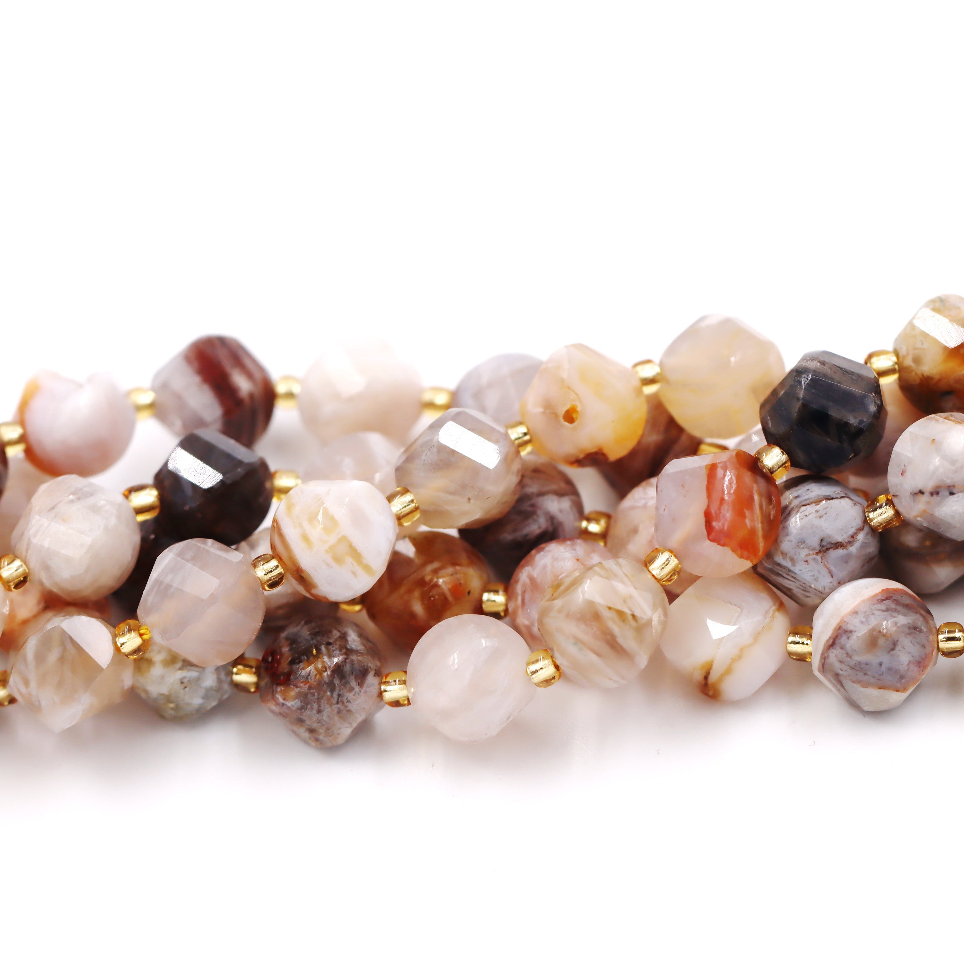 Malahill faceted S shape stone beads for jewelry making, sold per bag 5 strands inside, Bamboo Agate beads