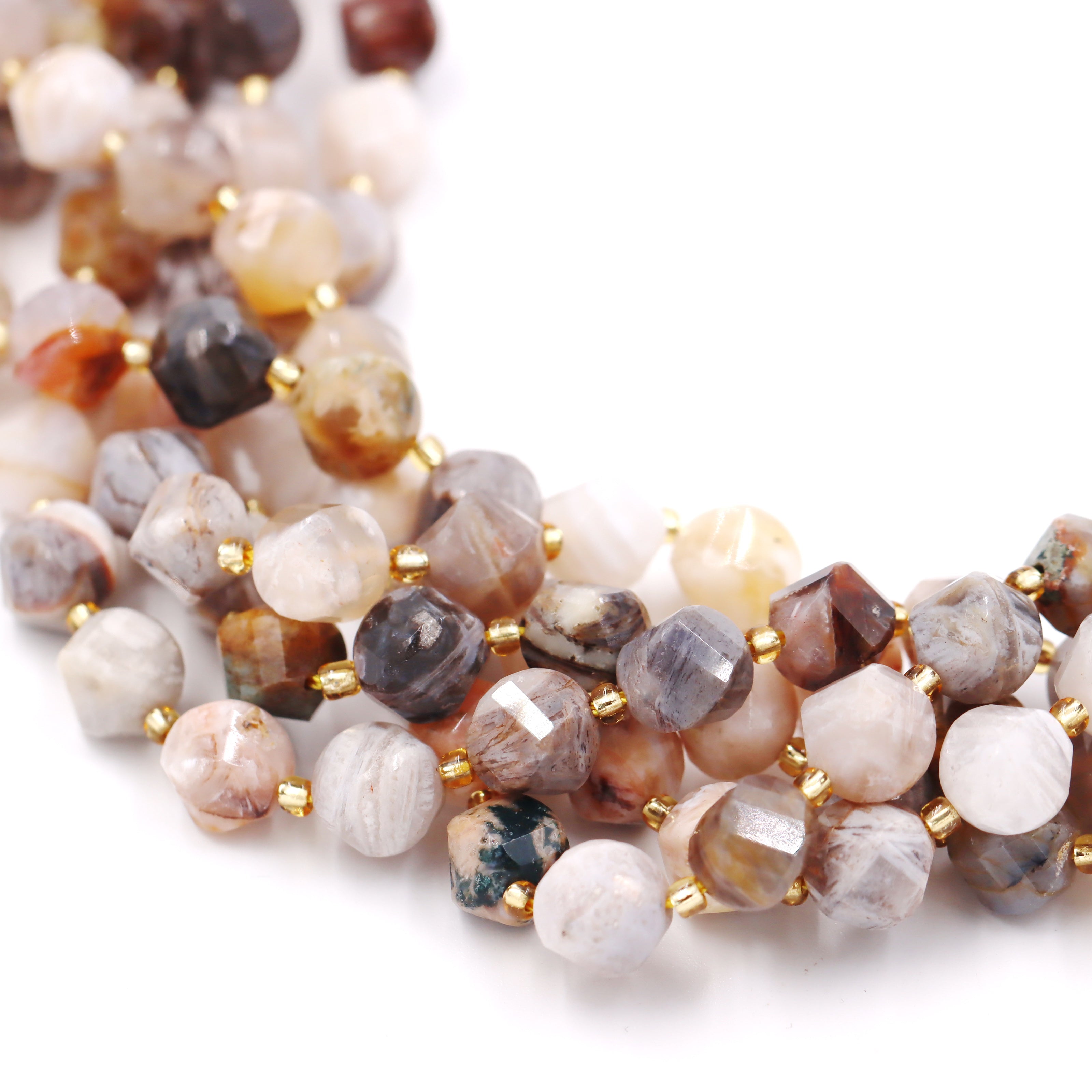 Malahill faceted S shape stone beads for jewelry making, sold per bag 5 strands inside, Bamboo Agate beads