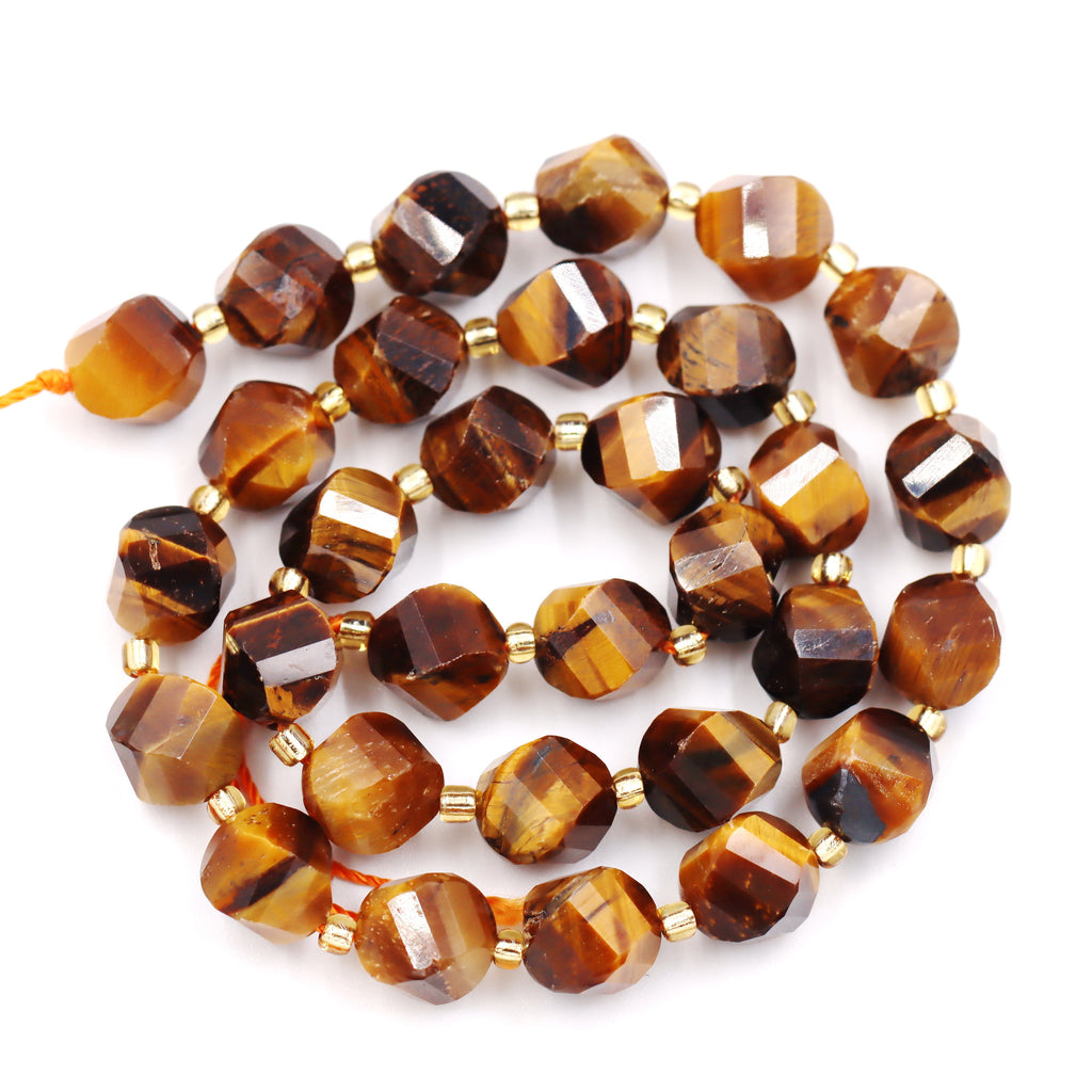 Malahill faceted S shape stone beads for jewelry making, sold per bag 5 strands inside, Tiger's Eye beads