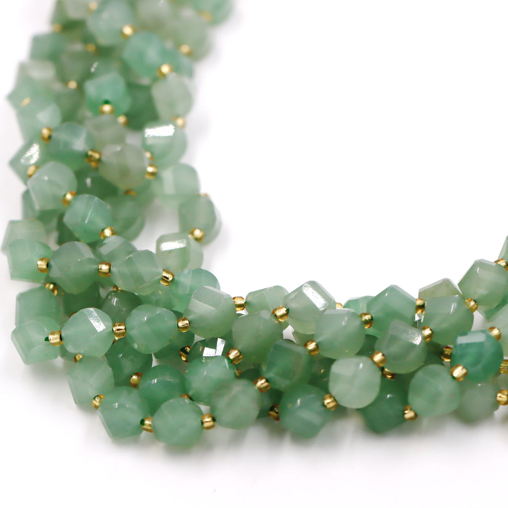 Malahill faceted S shape stone beads for jewelry making, sold per bag 5 strands inside, Green Aventurine beads