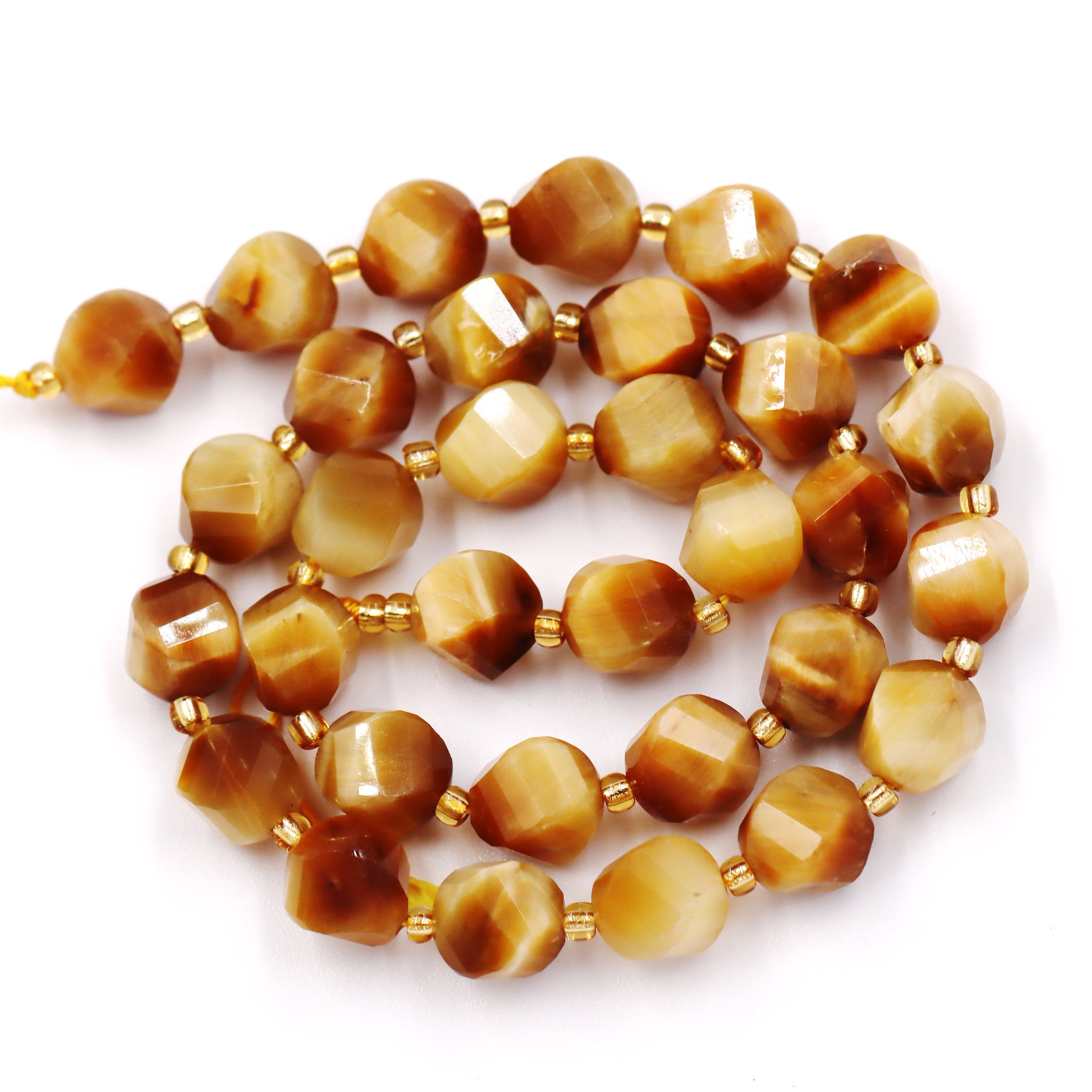 Malahill faceted S shape stone beads for jewelry making, sold per bag 5 strands inside, Golden Tiger's Eye beads