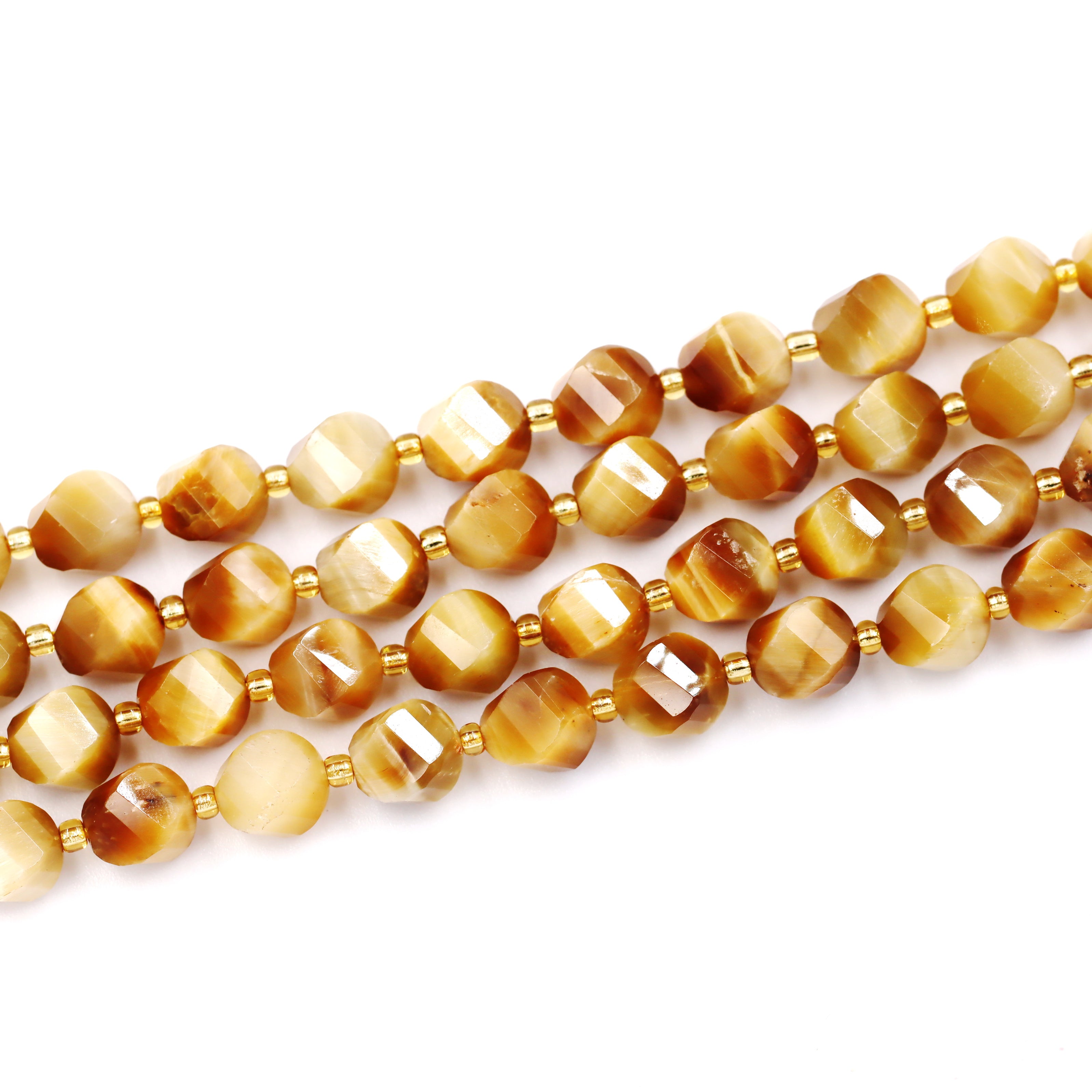 Malahill faceted S shape stone beads for jewelry making, sold per bag 5 strands inside, Golden Tiger's Eye beads
