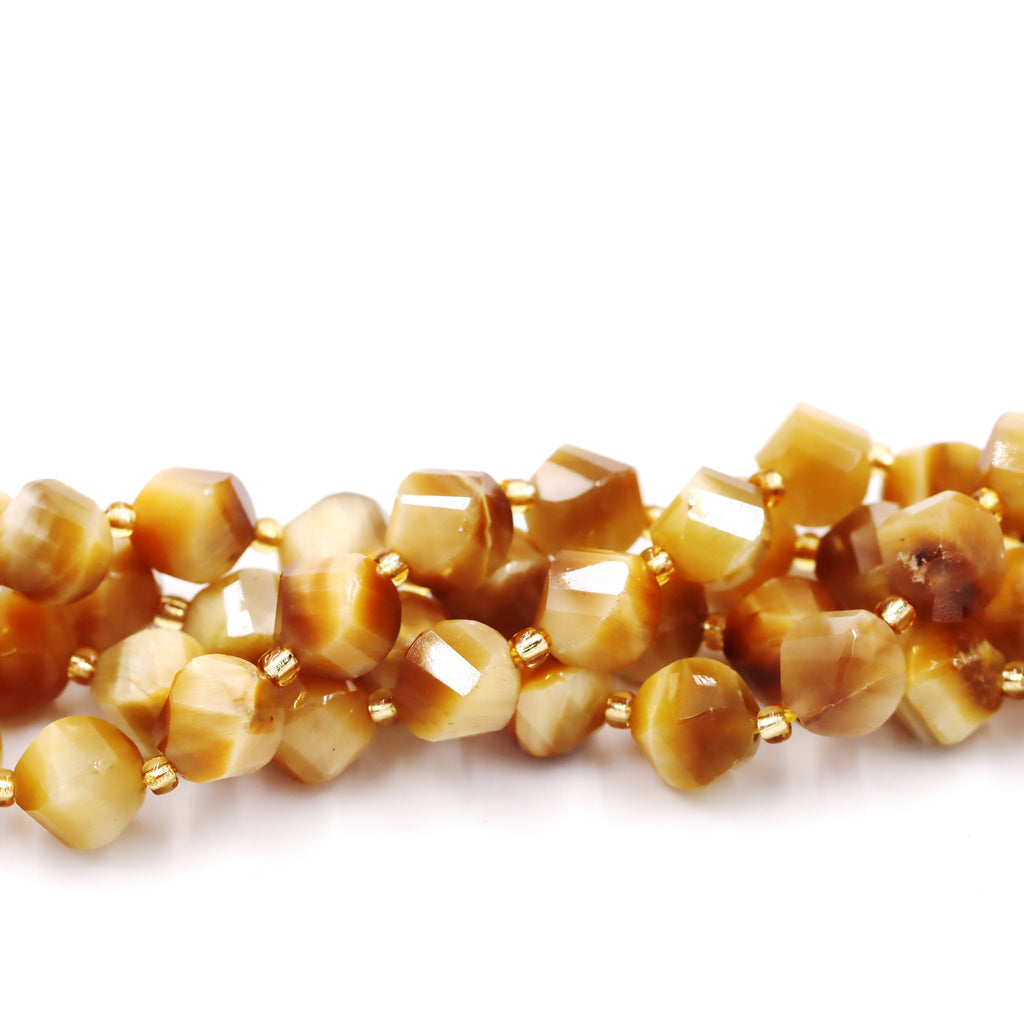 Malahill faceted S shape stone beads for jewelry making, sold per bag 5 strands inside, Golden Tiger's Eye beads