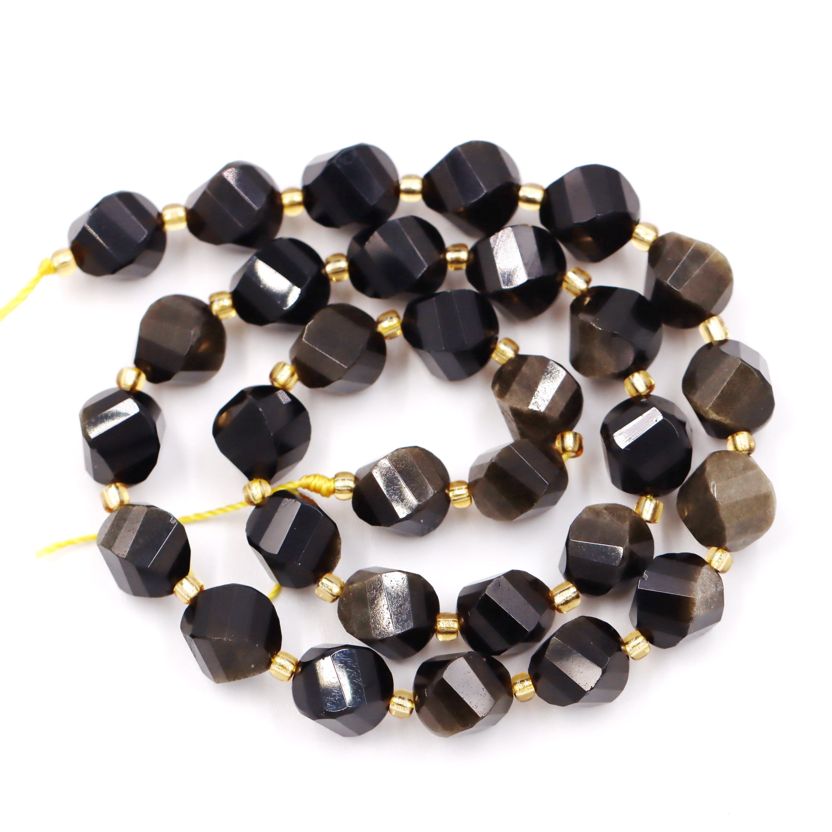 Malahill faceted S shape stone beads for jewelry making, sold per bag 5 strands inside, Golden Obsidian beads