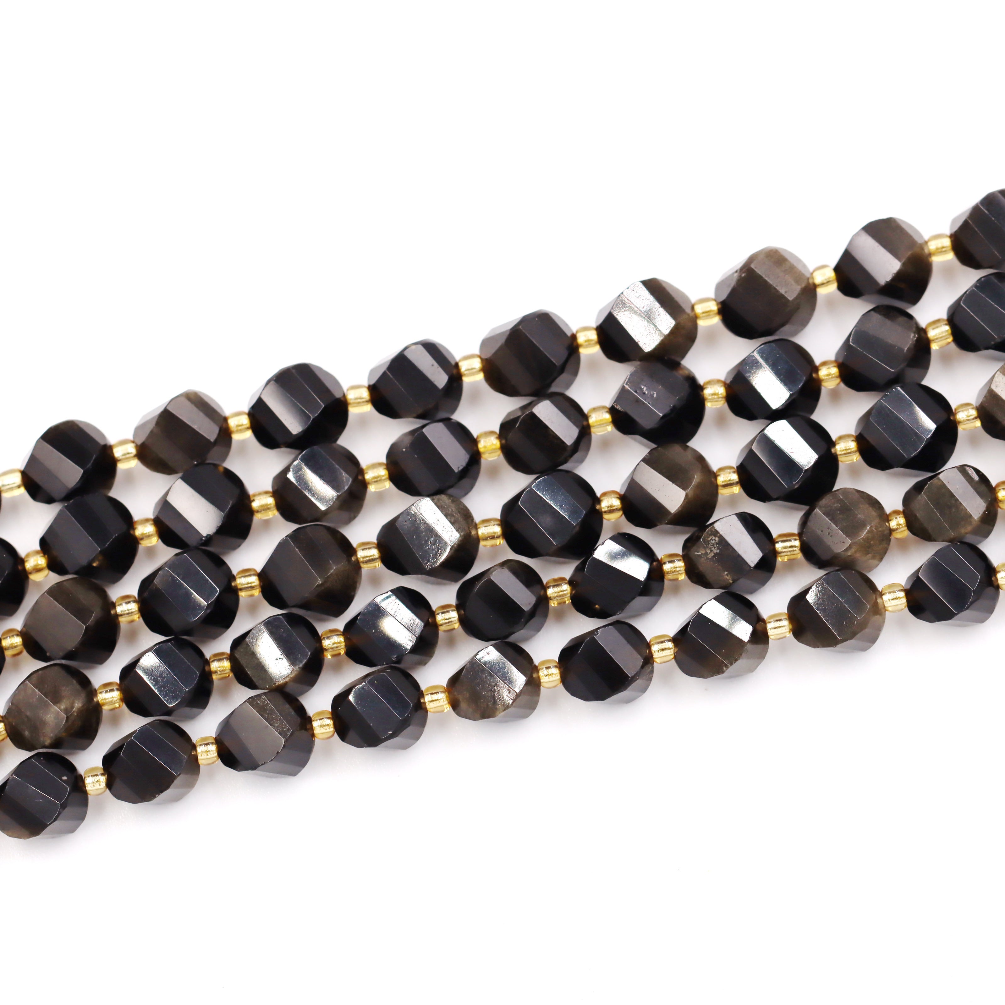 Malahill faceted S shape stone beads for jewelry making, sold per bag 5 strands inside, Golden Obsidian beads