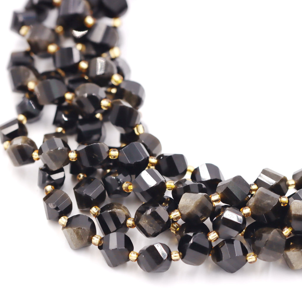 Malahill faceted S shape stone beads for jewelry making, sold per bag 5 strands inside, Golden Obsidian beads