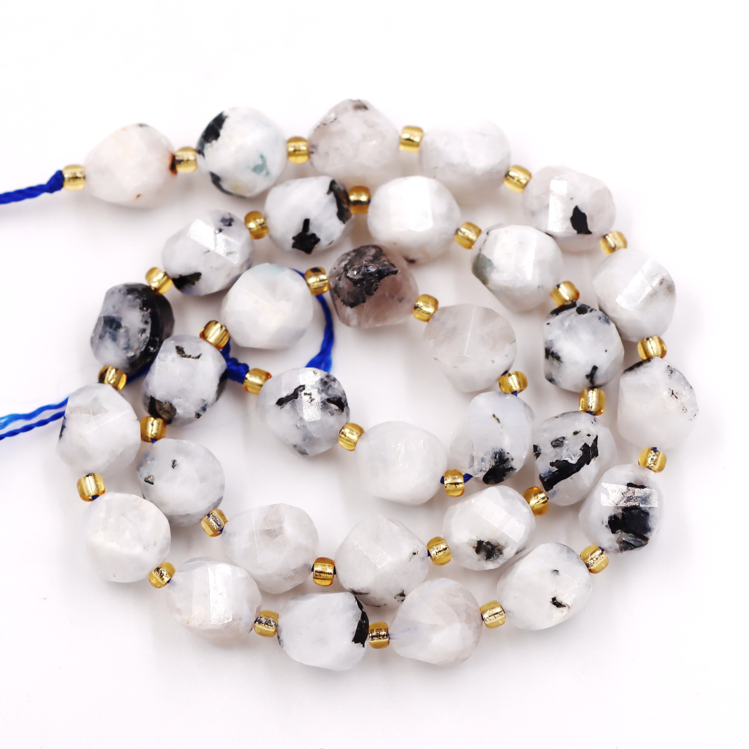 Malahill faceted S shape stone beads for jewelry making, sold per bag 5 strands inside, Moonstone AB beads