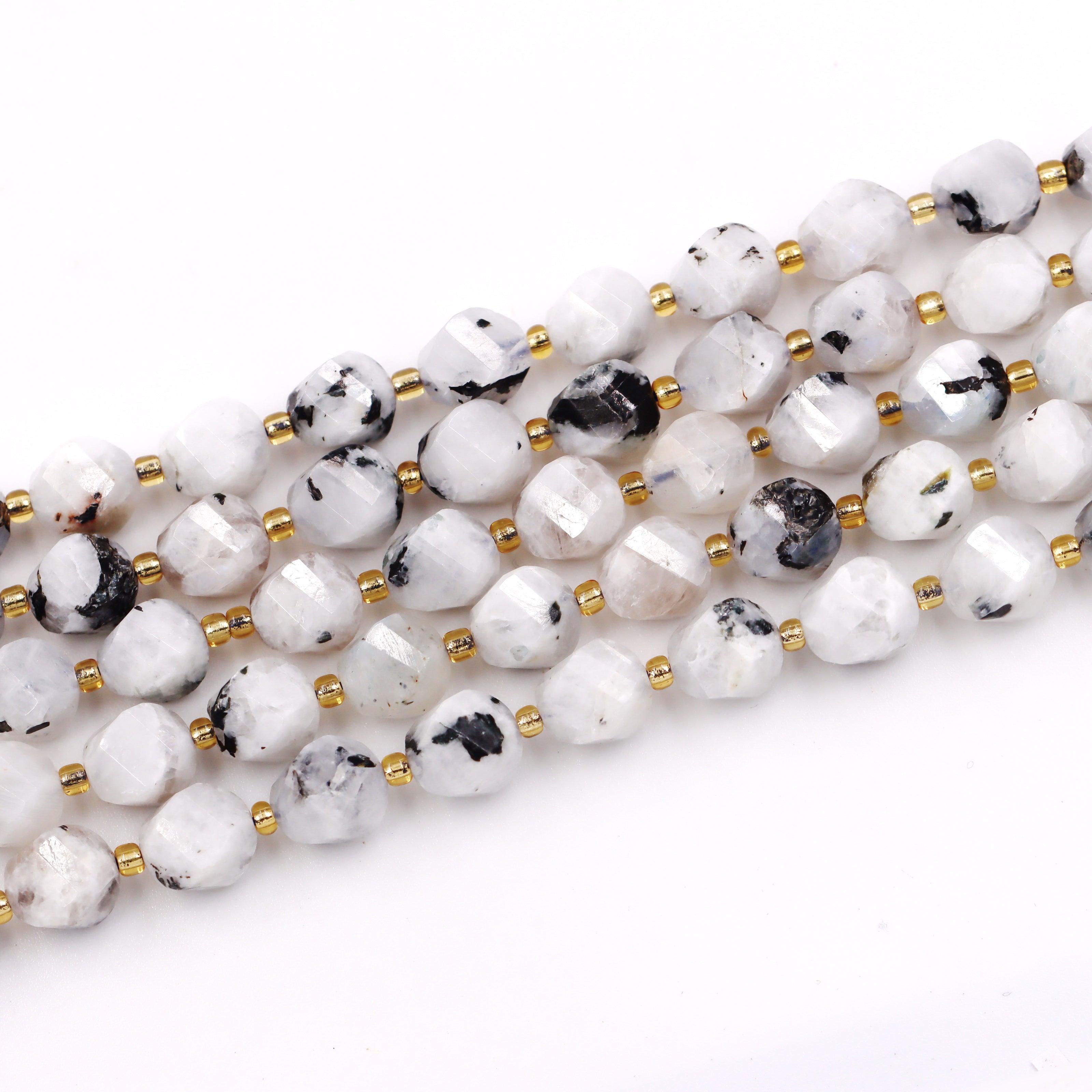 Malahill faceted S shape stone beads for jewelry making, sold per bag 5 strands inside, Moonstone AB beads