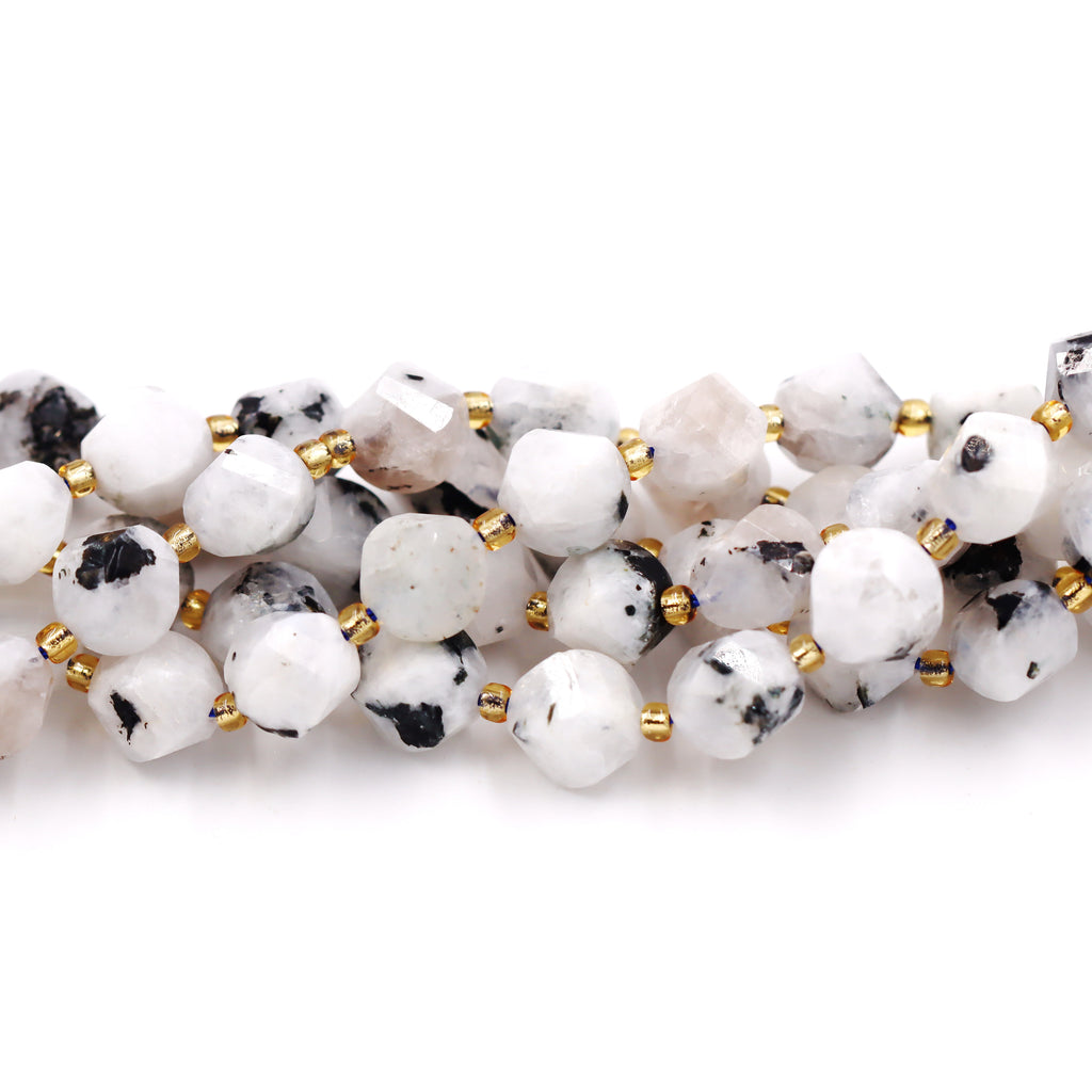 Malahill faceted S shape stone beads for jewelry making, sold per bag 5 strands inside, Moonstone AB beads