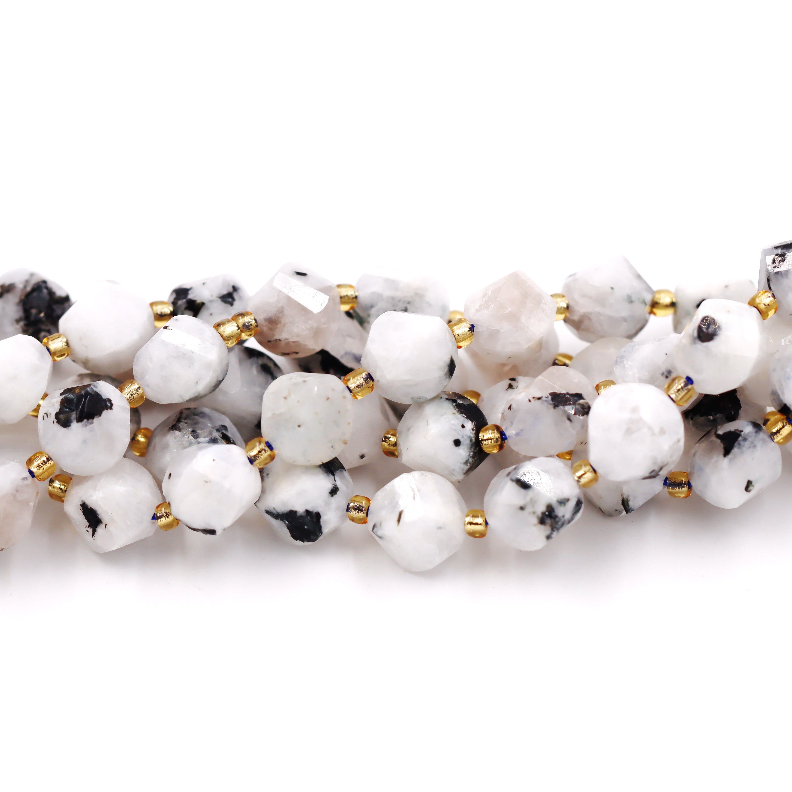 Malahill faceted S shape stone beads for jewelry making, sold per bag 5 strands inside, Moonstone AB beads