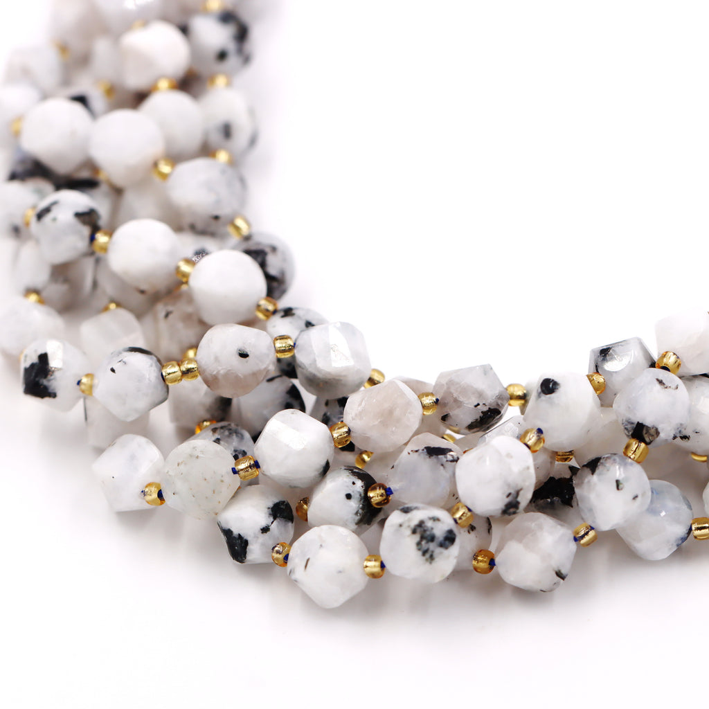 Malahill faceted S shape stone beads for jewelry making, sold per bag 5 strands inside, Moonstone AB beads