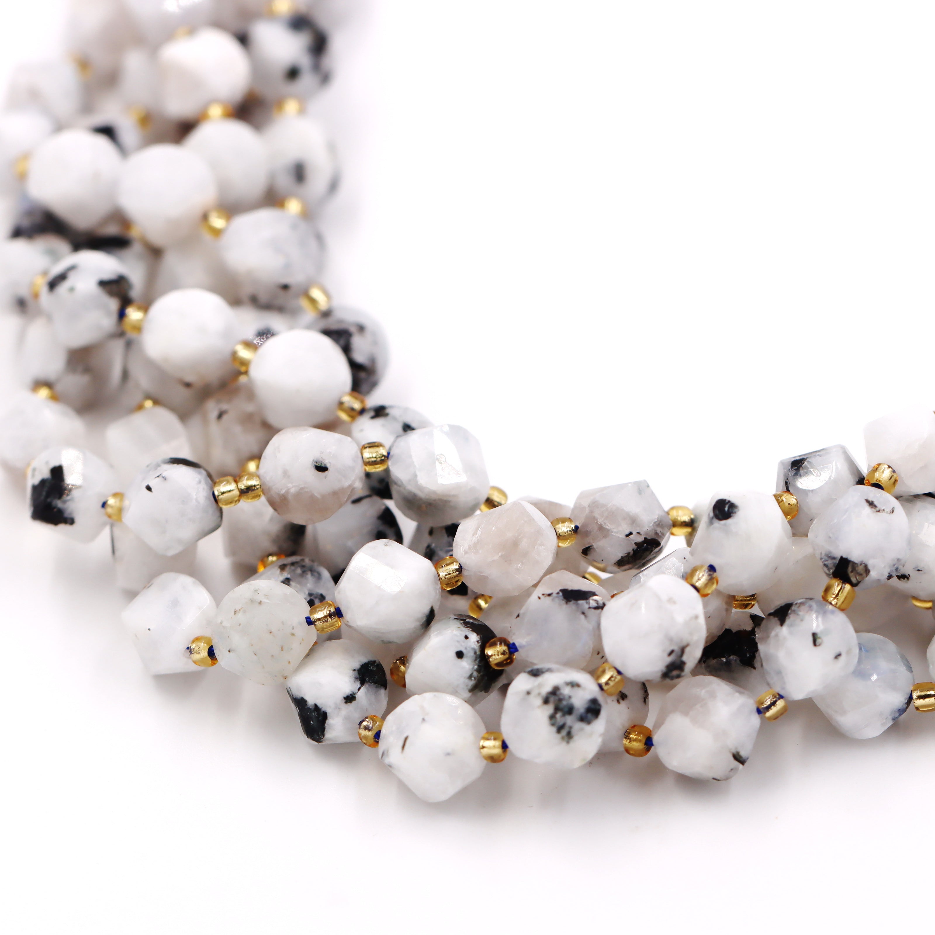 Malahill faceted S shape stone beads for jewelry making, sold per bag 5 strands inside, Moonstone AB beads