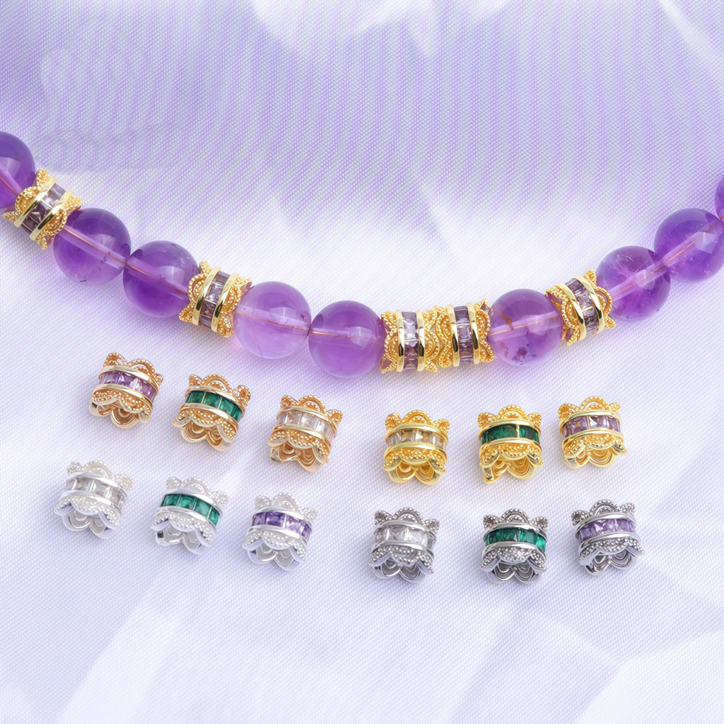 Malahill excellent quality cubic zirconia paved brass beads for jewelry making, sold per box 10 pieces inside