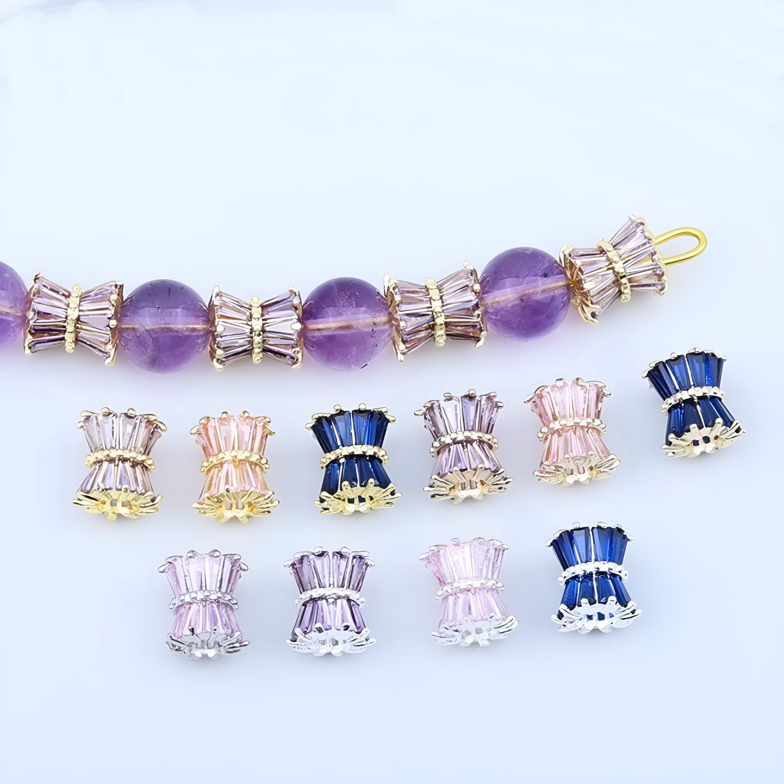 Malahill excellent quality cubic zirconia paved brass beads for jewelry making, sold per box 10 pieces inside