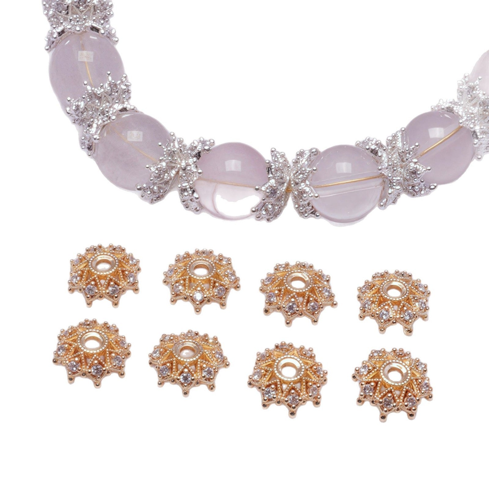 Malahill cubic zircon paved bead caps for jewelry making 20 pieces