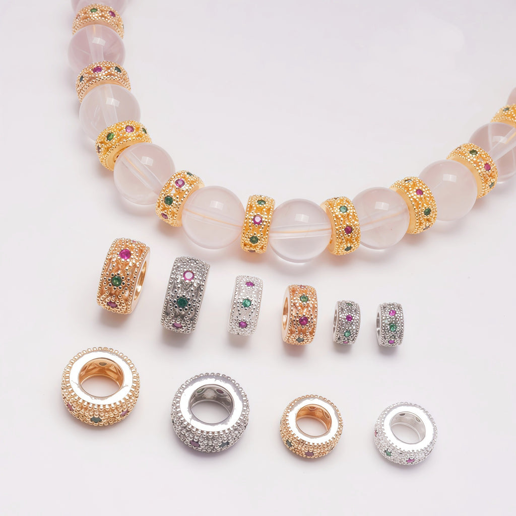 Malahill excellent quality cubic zirconia paved brass beads for jewelry making, sold per box 30 pieces inside