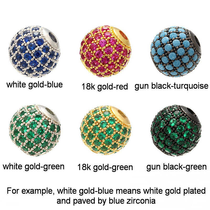 Malahill excellent quality cubic zirconia brass beads for jewelry making, sold per box 10 pieces inside