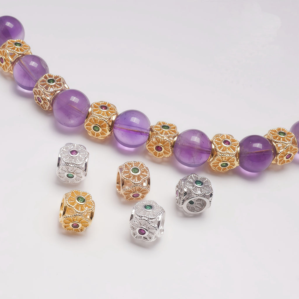 Malahill excellent quality cubic zirconia paved brass beads for jewelry making, sold per box 30 pieces inside