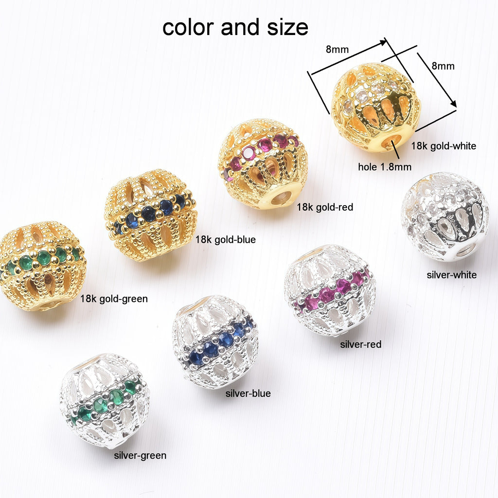 Malahill excellent quality cubic zirconia paved brass beads for jewelry making, sold per box 20 pieces inside