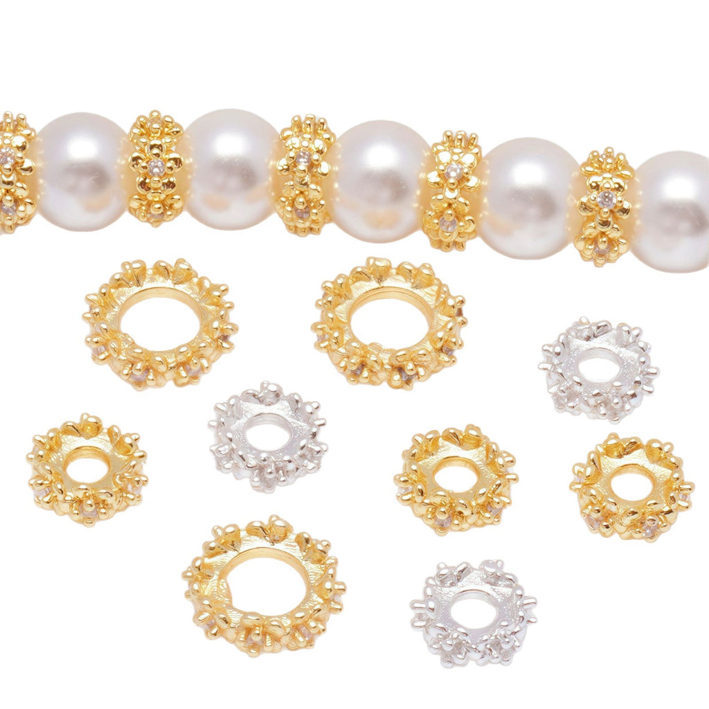 Malahill excellent quality cubic zirconia paved brass beads for jewelry making, sold per box 30 pieces inside