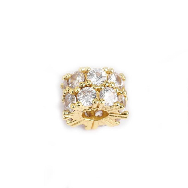 Malahill excellent quality cubic zirconia paved brass spacer beads for jewelry making, sold per box 10 pieces inside